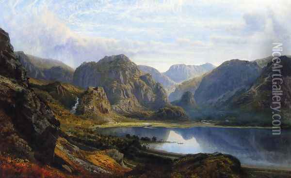 The Head of Derwentwater and Borrowdale from the Raven Crag near Barrow Oil Painting - Charles Pettitt