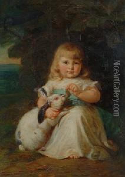 A Little Girl With A Pet Rabbit Oil Painting - Mary Lemon Waller