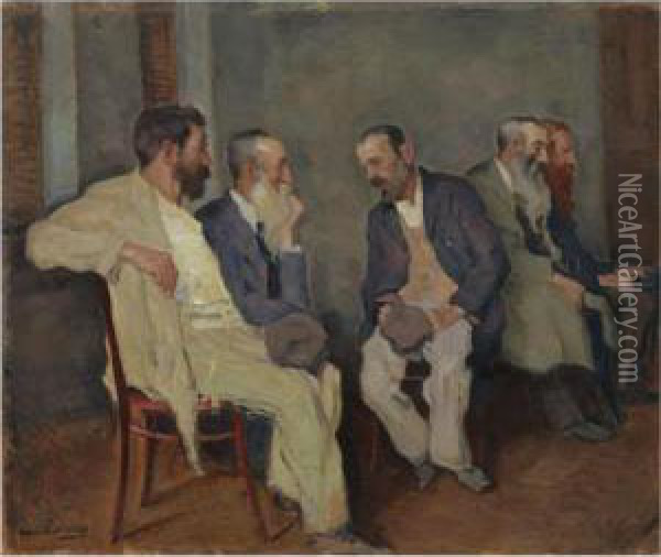 The Conversation, Circa 1935 Oil Painting - Arnold Borisovic Lakowskij