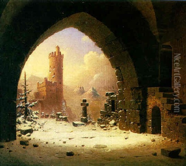 Burgruine Im Winter Oil Painting - Carl Georg Adolph Hasenpflug