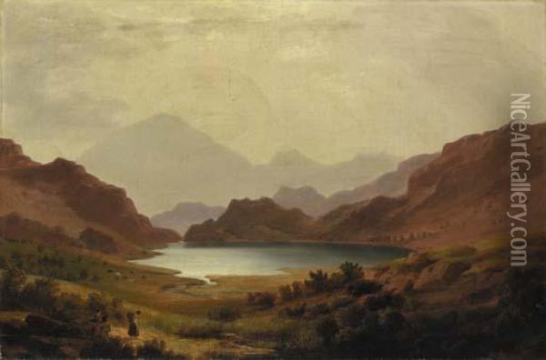 Llyn Dinas Near Beddgelert, North Wales Oil Painting - William Russell Smith