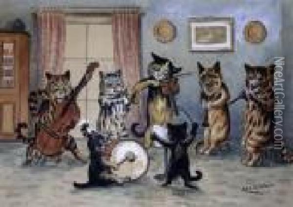 Cat Musicians Oil Painting - Louis William Wain