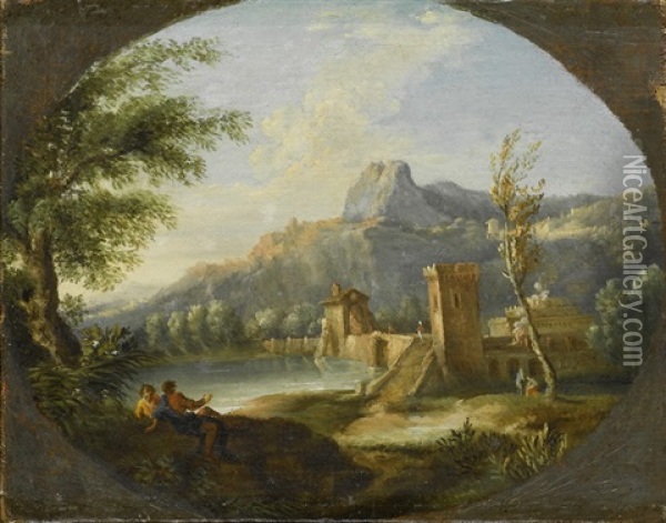 Landschaft Mit Kastell Und Gewasser Oil Painting - Jan Frans van Bloemen