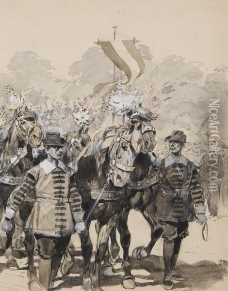 Kaiser-jubilaums-huldigungs-festzug 1898 In Graz Oil Painting - Otto Gerlach