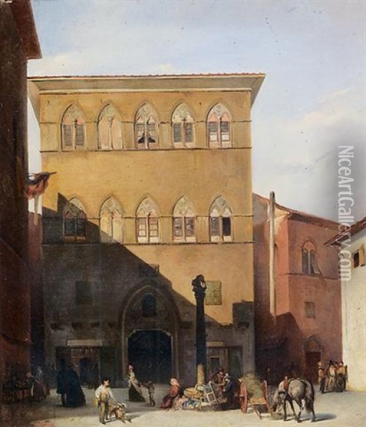 Palazzo Tolomei A Siena Oil Painting - Giuseppe Bellucci