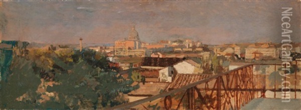 The Rooftops Of Rome Oil Painting - Giuseppe Patti Sciuti