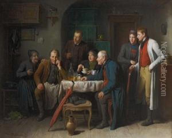 Brautwerbung Oil Painting - Friedrich V. Malheim Friedlaender