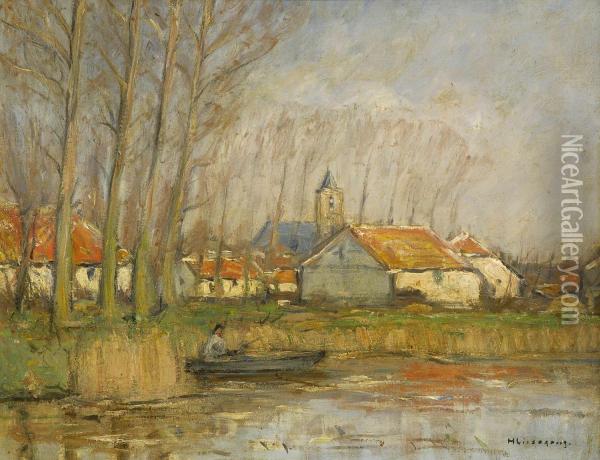 Dorf Am Fluss Oil Painting - Helmut Liesegang