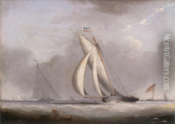Racing Cutters Rounding The Mark Oil Painting - Nicholas Matthew Condy
