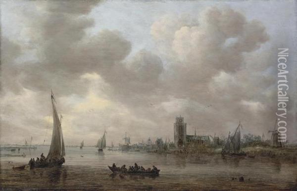 A View Of The Maas With Dordrecht Beyond Oil Painting - Jan van Goyen