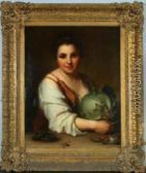 Girl With Cabbage Oil Painting - Bartolome Esteban Murillo