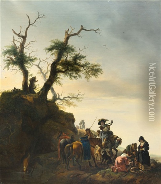 Rast Auf Dem Ruckweg Von Der Jagd Oil Painting - Friedrich Gauermann