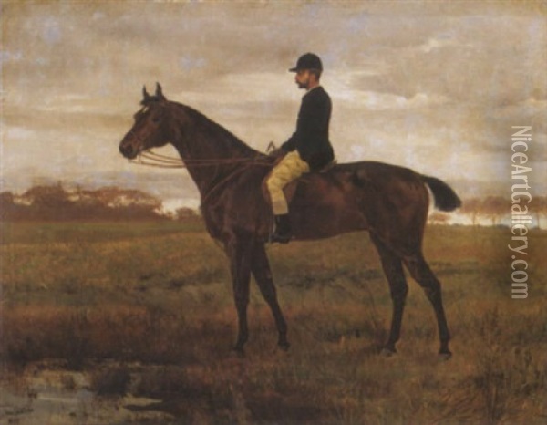 Urlovas Oszi Tajban (gentleman Riding In Autumn Landscape) Oil Painting - Helene Buettner