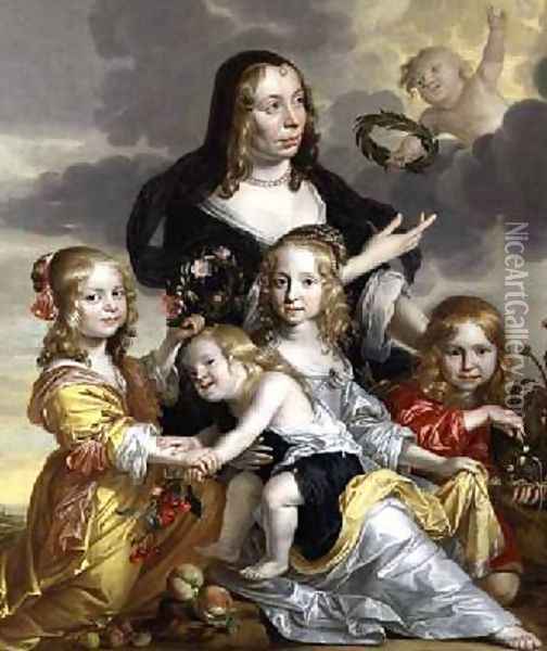 Portrait of a Lady with her Four Children Oil Painting - Jacob Fransz van der Merck