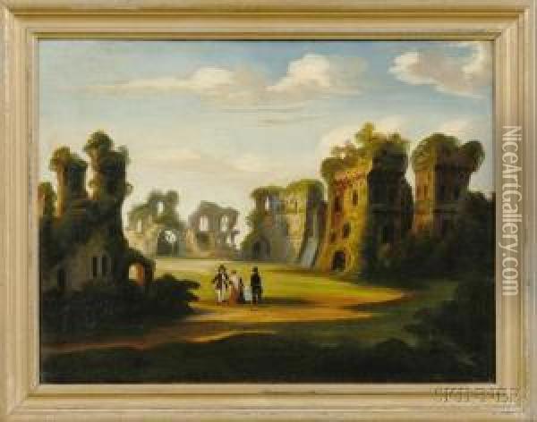 Figures In A Fantasy Of Ruins. Oil Painting - Thomas Chambers