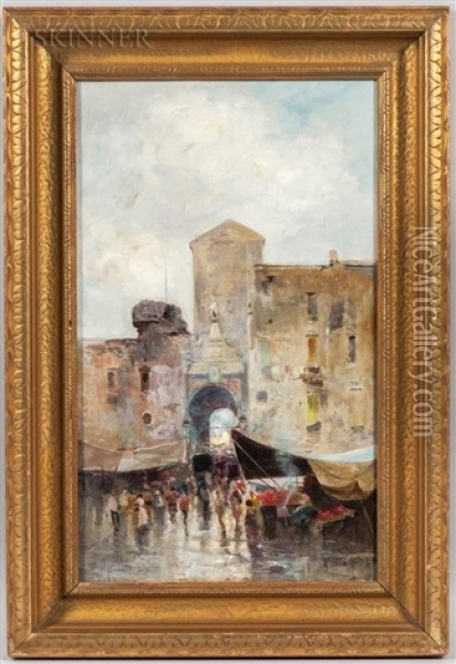 Market Scene, Naples Oil Painting - Oscar Ricciardi