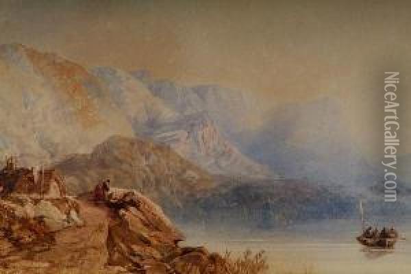 A Highland Lake Landscape Oil Painting - Edwin Moore