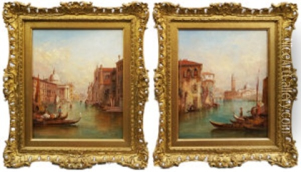 Santa Maria Della Salute And The Grand Canal, And A Venetian View (pair) Oil Painting - Alfred Pollentine