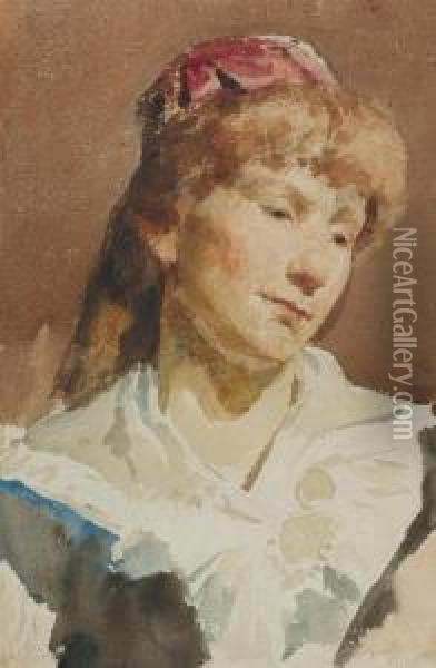 Portrait Of A Woman. Oil Painting - Albert Anker