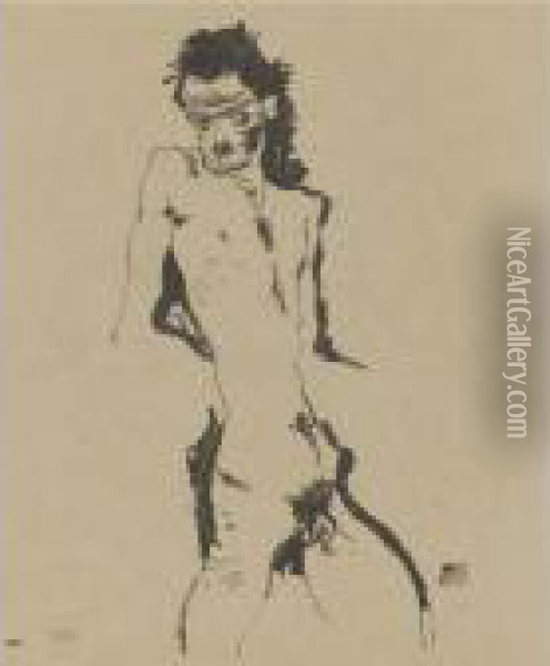 Mannlicher Akt (selbstbildnis) I (kallir 1) Oil Painting - Egon Schiele