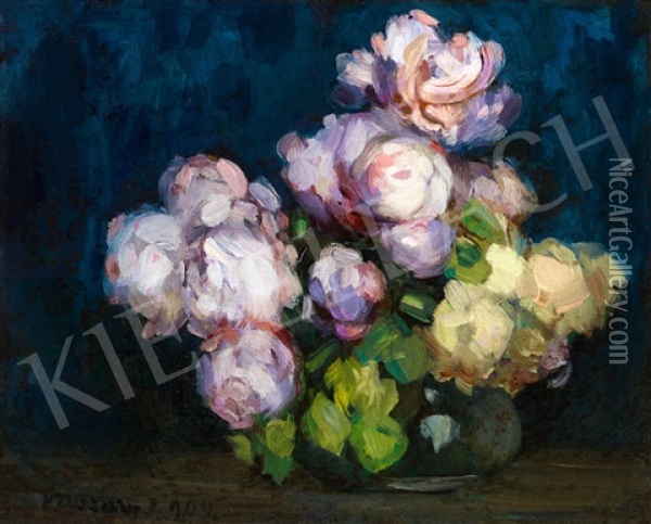 Roses Oil Painting - Janos Vaszary
