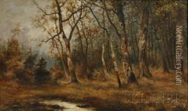 Wooded Grove In Autumn Oil Painting - Arthur W. Moore