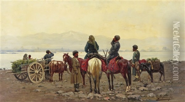The Ferry, Lake Van Oil Painting - Richard Karlovich Zommer