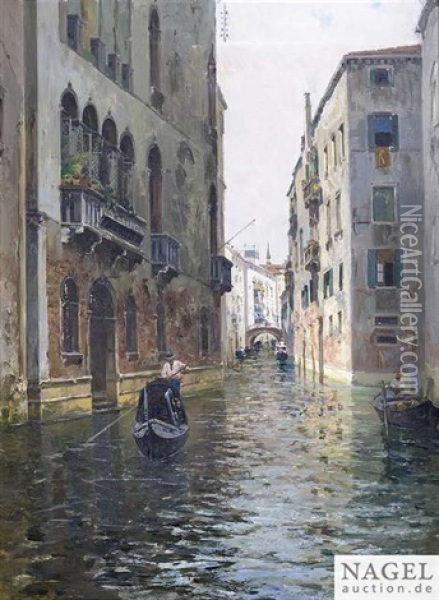 On A Canal In Venice Oil Painting - Bernardo Hay
