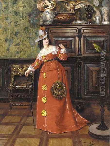 An elegant lady in a salon Oil Painting - Francois Brunery