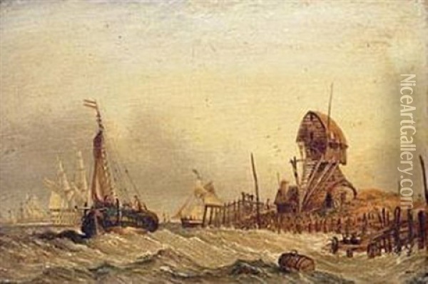 Fishing Boats Off The Dutch Coast Oil Painting - Claude T. Stanfield Moore