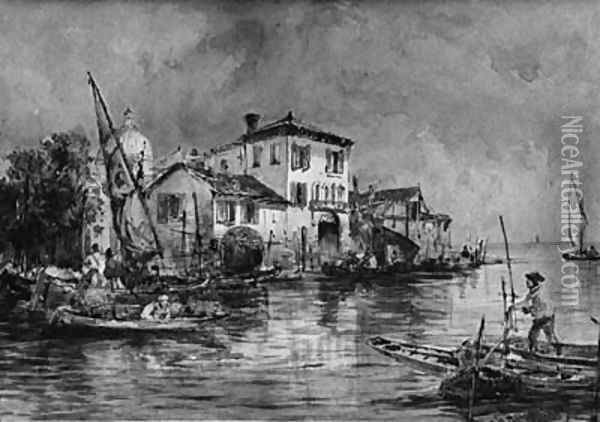Figures In Fishing Boats On A Venetian Canal Oil Painting - Thomas Bush Hardy