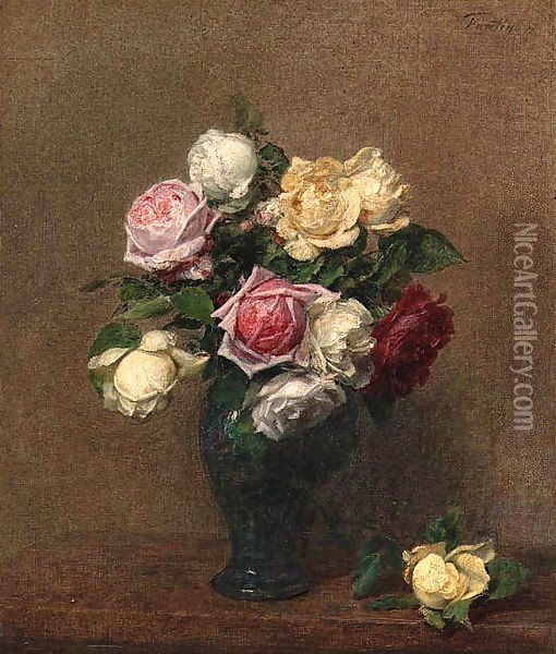 Les Roses Oil Painting - Ignace Henri Jean Fantin-Latour