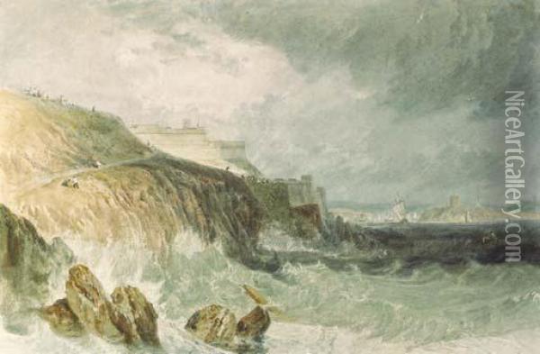 Plymouth Citadel, A Gale Oil Painting - Joseph Mallord William Turner