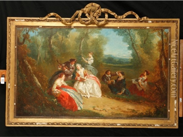 Fetes Galantes, Showing Lovers Making Merry In A Garden Landscape (pair) Oil Painting - Jean-Honore Fragonard