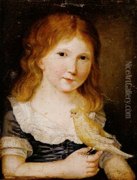 Portrait Of A Young Boy Holding A Canary Oil Painting - Martin Droelling