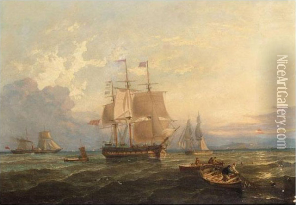 Ship At Sea Oil Painting - William Adolphu Knell