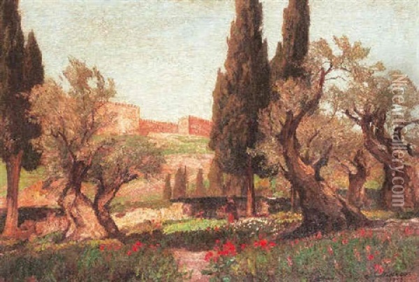 Blick In Den Garten Getsemane In Jerusalem Oil Painting - Georg Macco