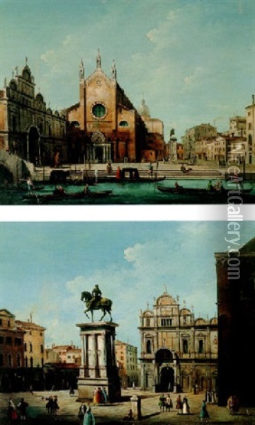 View Of S.s. Giovanni E Paolo And The Scuola Di S. Marco Looking East, Venice Oil Painting - Giuseppe Bernardino Bison