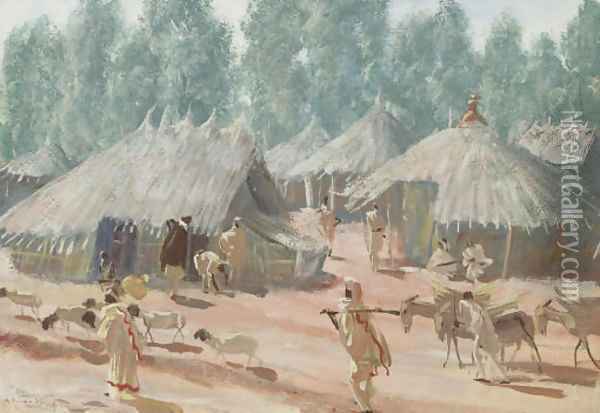 Etude de village Ethiopiens, region d'Addis Abeba Oil Painting - Aleksandr Evgen'evich Iakovlev