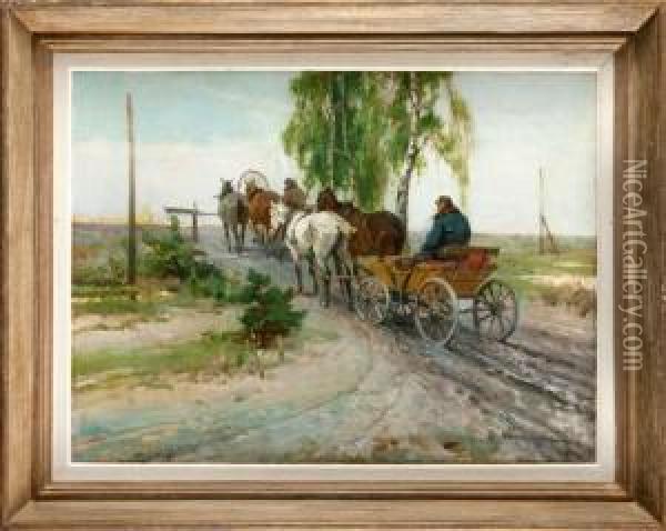 Przed Przejazdem Oil Painting - Ignacy (Czeslaw Wasilewski) Zygmuntowicz