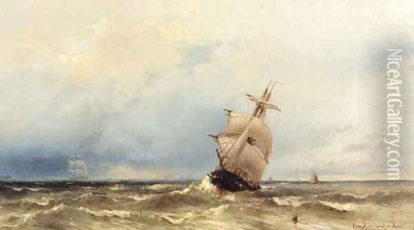 Shipping on a rough sea Oil Painting - Jacob Eduard Van Heemskerck Van Beest