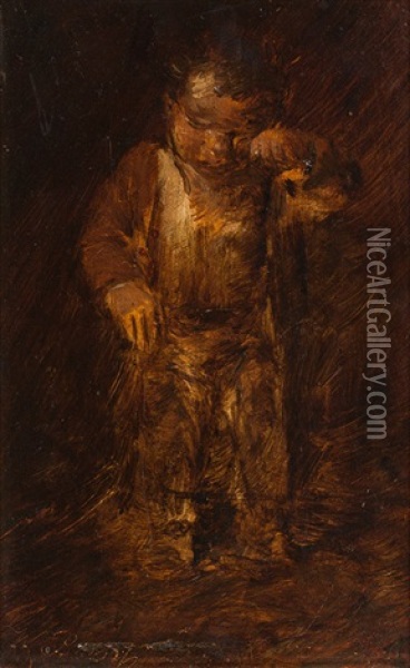 A Crying Boy Oil Painting - Wilhelm Busch