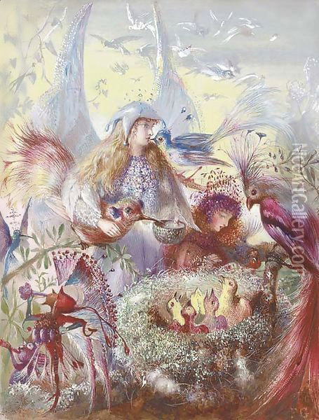 Fairies and a bird's nest Oil Painting - John Anster Fitzgerald