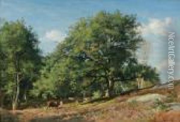 Fontainebleau, Vaches En Foret Oil Painting - Eugene Antoine Samuel Lavieille