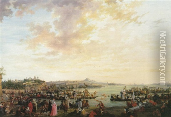 Vue De Marseille - Joute Et Fete Sur L'eau Oil Painting - Charles Eschard