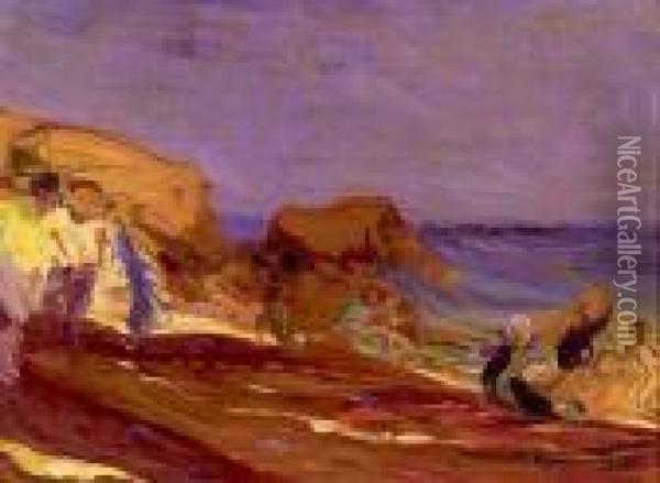 Giochi Sulla Spiaggia Oil Painting - Plinio Nomellini