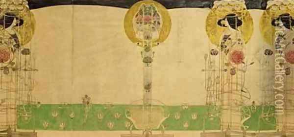 Preliminary design for Mural decoration of the first floor Room of Miss Cranstons Buchanan Street Tearooms Oil Painting - Charles Rennie Mackintosh