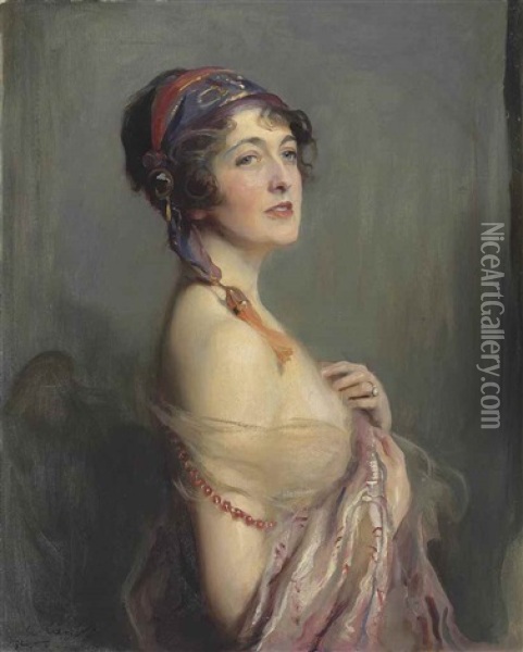 Mrs Wilfrid Ashley, Later Lady Mount Temple, Nee Miss Muriel (molly) Spencer And Formerly The Hon. Mrs Forbes-sempill Oil Painting - Philip Alexius De Laszlo
