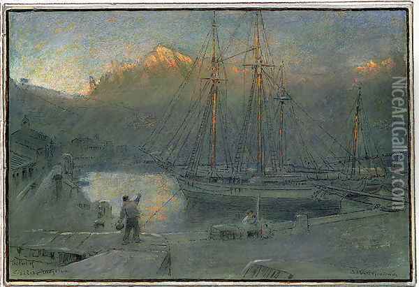 The port of Solla Majorca Oil Painting - Albert Goodwin