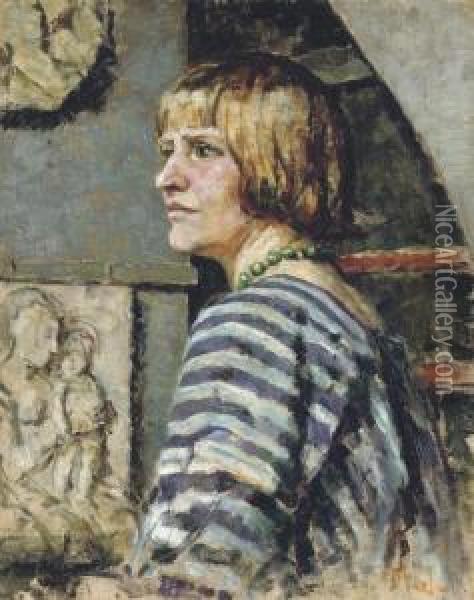 Woman In A Striped Blouse Oil Painting - Mainie Harriet Jellett
